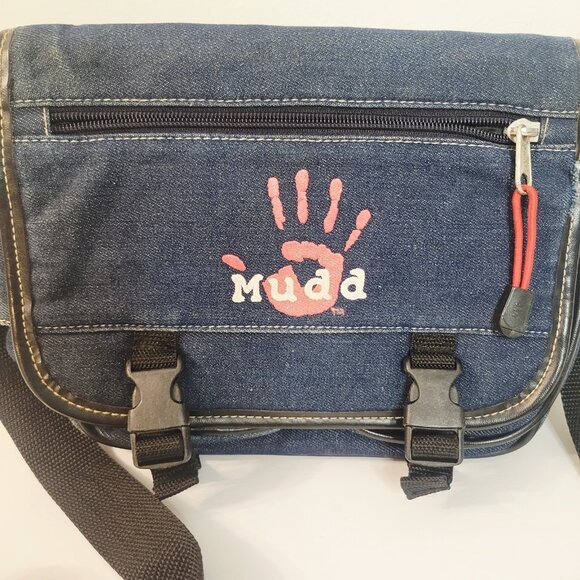 Vtg Mudd Denim Jean Blue Crossbody Bag Purse Y2K Satchel Bag Lots of Pockets - Picture 2 of 11